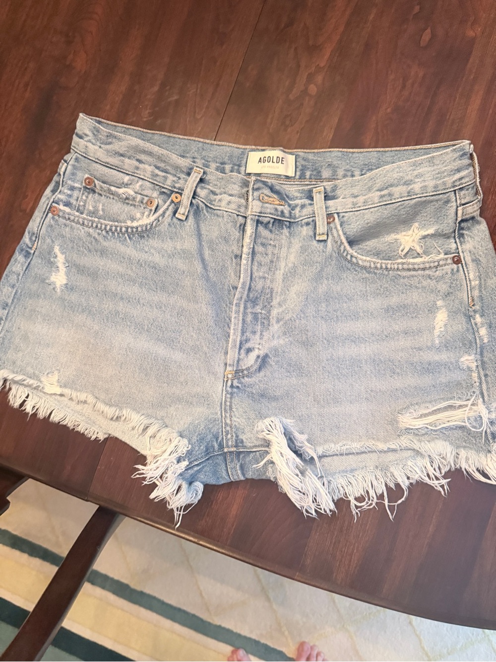Agolde Light Wash Frayed Hem Denim Shorts